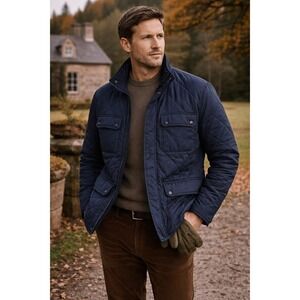 J Crew Mens Gorpcore Mercantile Quilted Hunting Barn Jacket Sz L Blue Functional